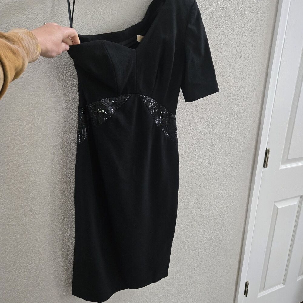 Vintage Michael Kors Collection Black Embellished One Shoulder Dress Size S 6